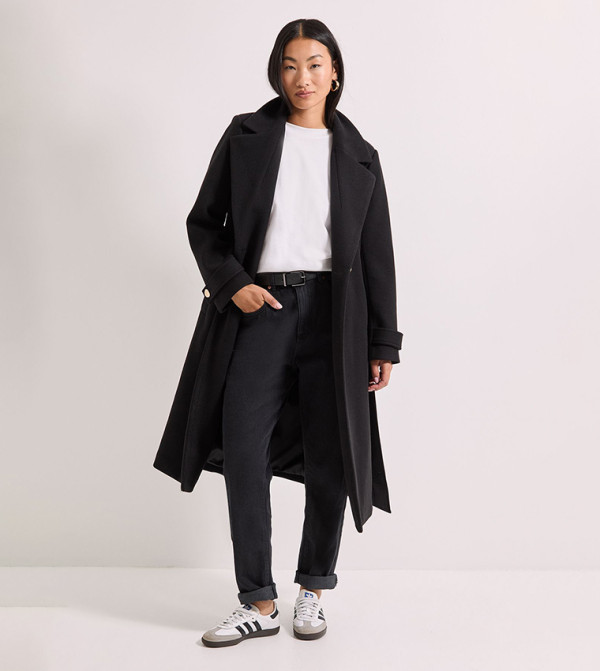 Petite Belted Long Sleeves Coat