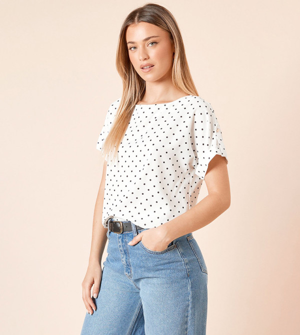 Polka Dots Roll Sleeves Top