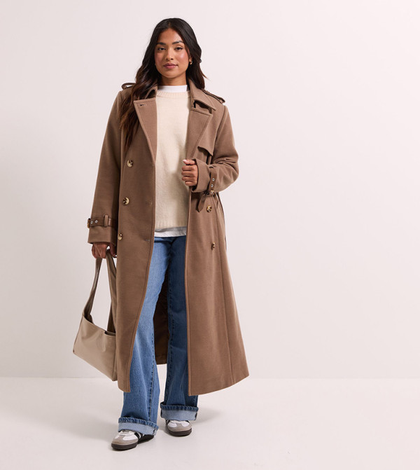 Petite Cuff Detail Buttoned Long Sleeves Coat