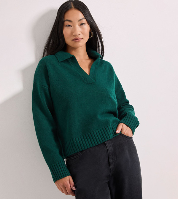 Petite Textured Polo Neck Sweater