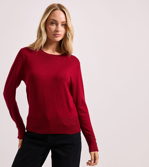 Button Cuff Crew Neck Sweater