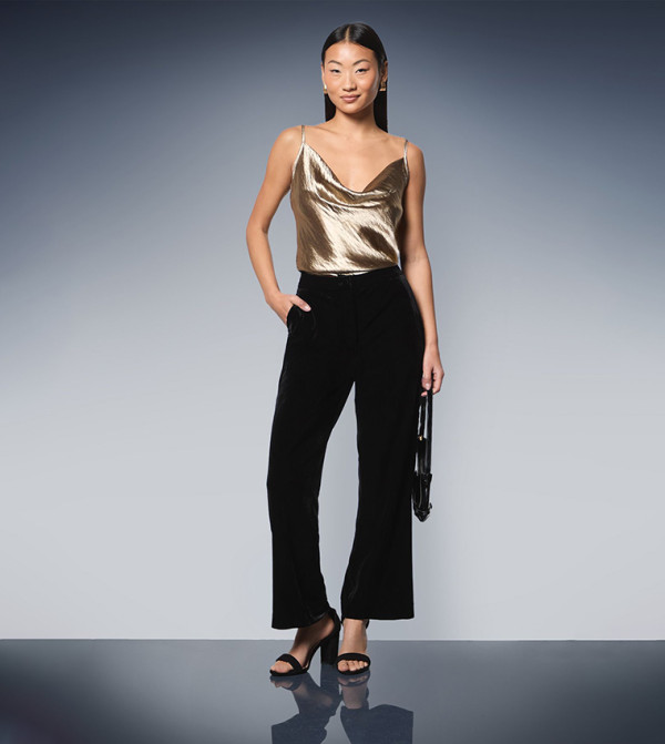 Petite Velvet Straight Fit Trousers