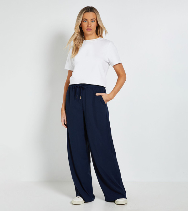 Drawstring Waist Wide Leg Trousers