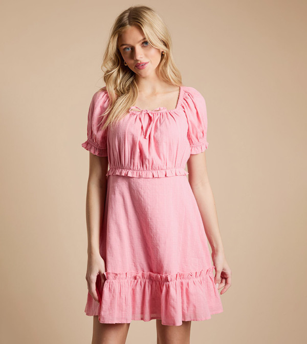 Tie Detail Puff Sleeves Mini Dress
