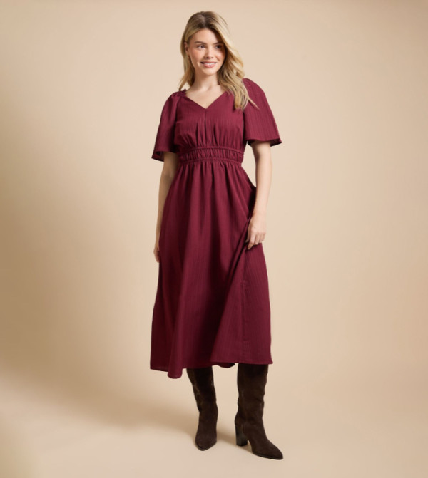 Solid Flutter Sleeves Midi Dress