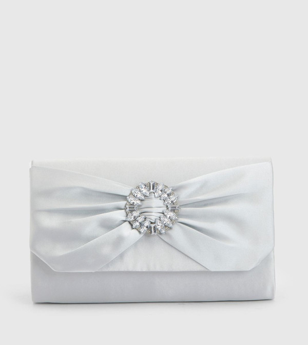 Tyla Diamante Trim Satin Clutch Bag