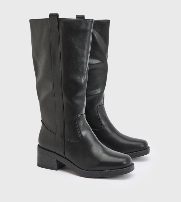 Wide Fit Benji Faux Leather Knee High Boots