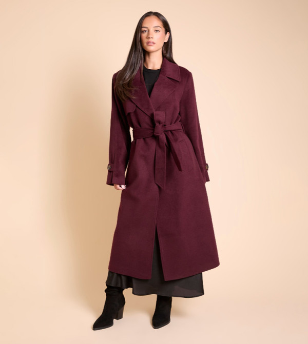 Wrap Double Breasted Belted Wool Look Overcoat