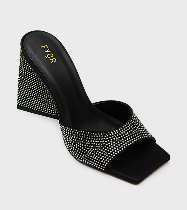 Embellished Square Toe Heeled Sandals