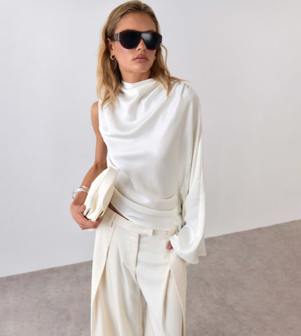 Premium Draped Satin Cape Top