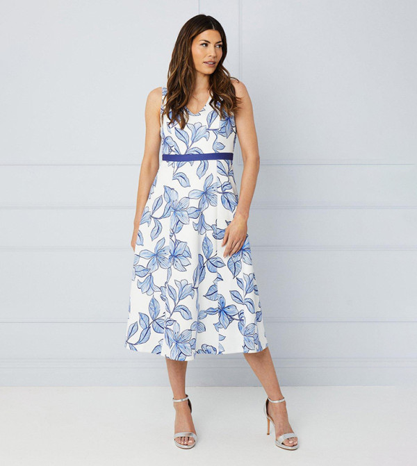 Floral Print Scuba Fit and Flared Dress