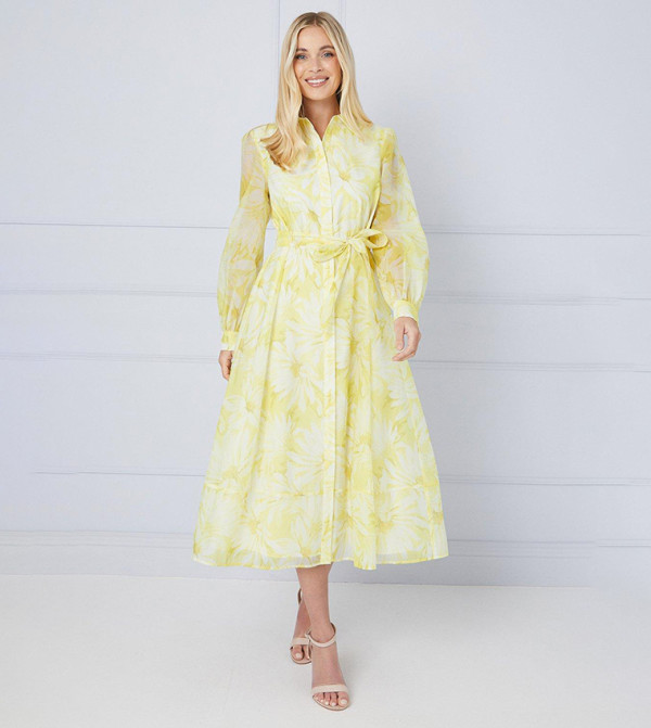 Petite Floral Organza Shirt Midi Dress