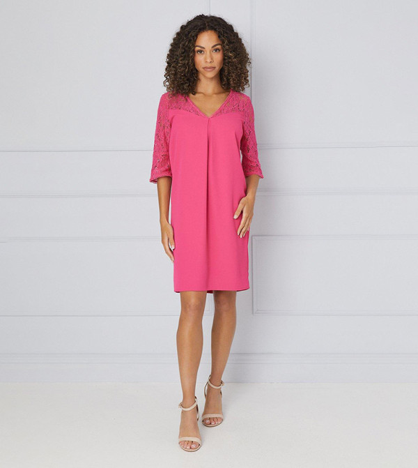 Lace Ruffle Sleeves Shift Dress