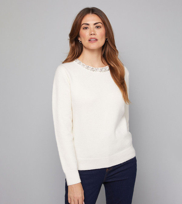 Embellished Crew Neck Trim Sweater