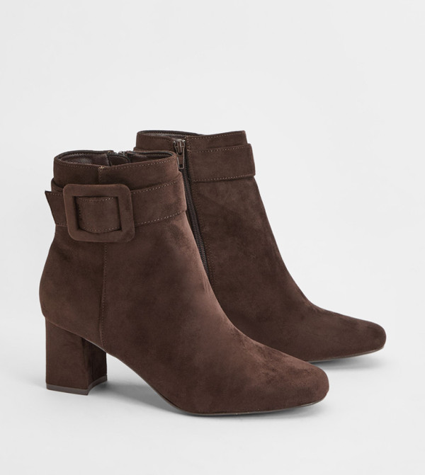 Athena Faux Suede Buckle Block Heel Ankle Boots