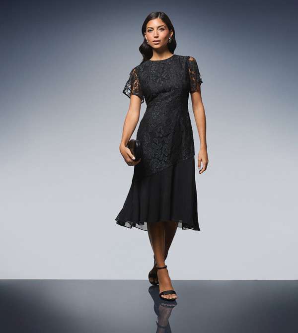 Sleeveless Lace Asymmetric Midi Dress