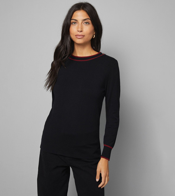 Back-Zip Crew Neck Knitted Sweater