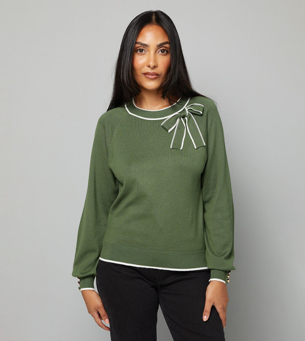 Petite Tipped Bow Neck Sweater