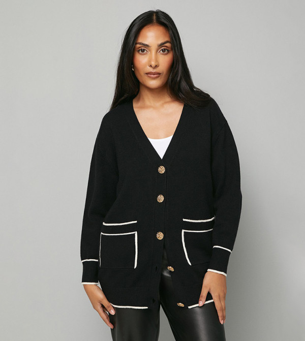 Petite Tipped Button Through Cardigan