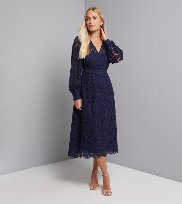 Petite Lace Fit & Flared Midi Dress