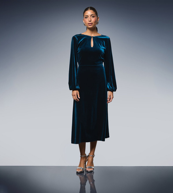 Solid Velvet Cowl Back Midi Dress