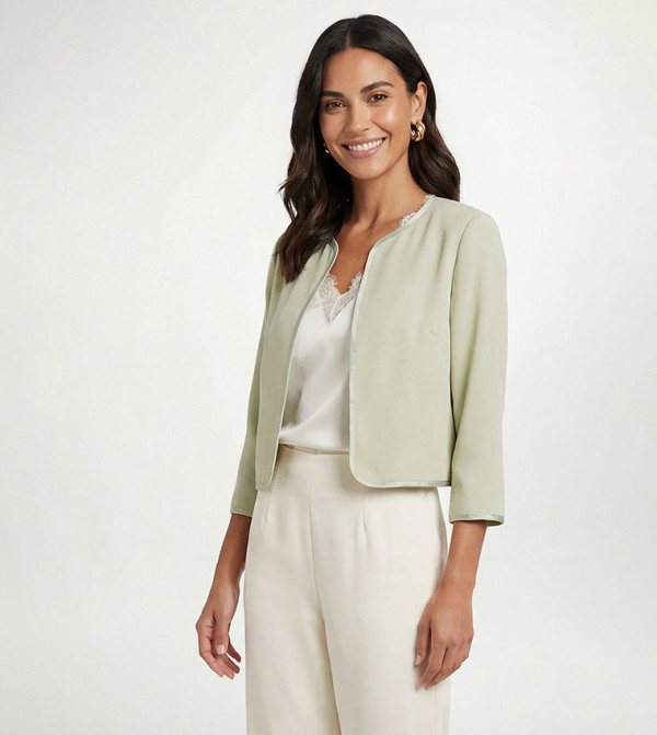 Woven Contrast Collarless Jacket