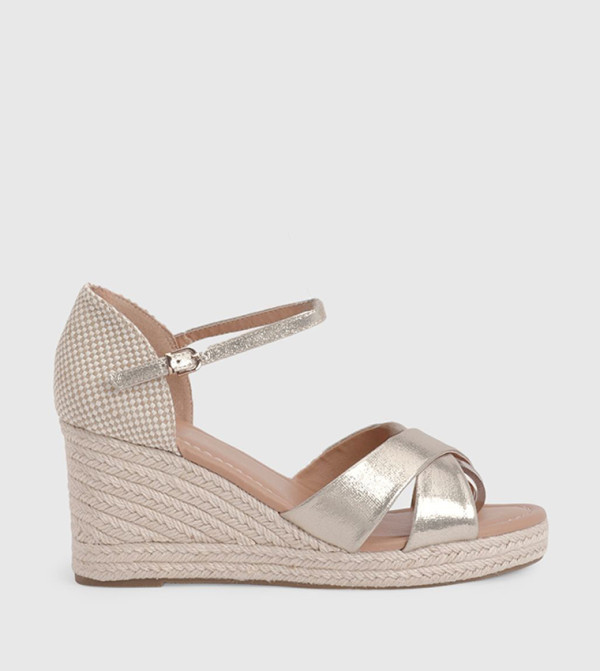 Wide Fit Sian Cross Strap High Espadrille Wedge Sandals