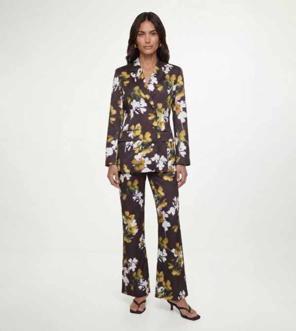 Satin Floral Print Blazer