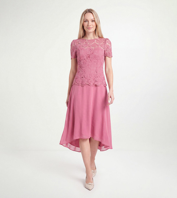 Petite Lace Overlay Midi Dress