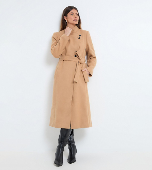 Solid Belted Long Coat