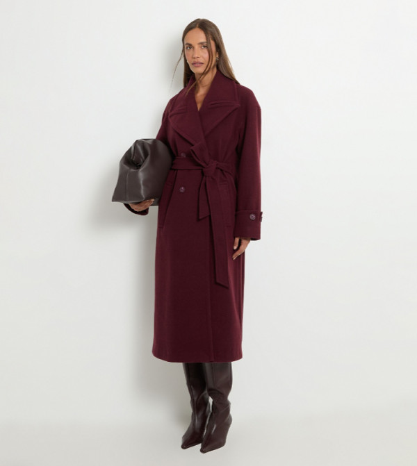 Double Breasted Belted Midi Trench Coat