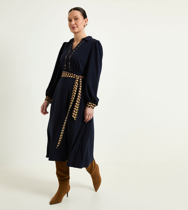 Contrast Geo Belted Midi Dress