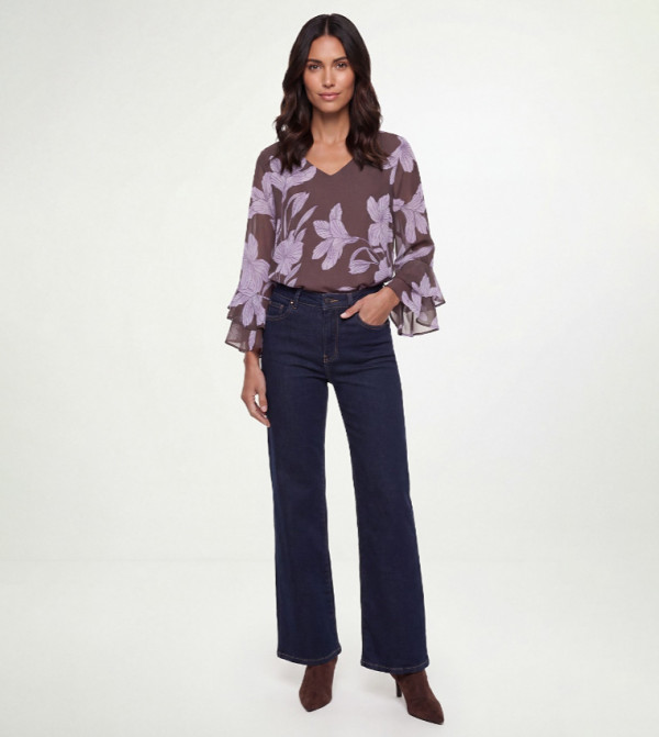 Floral Print Flute Sleeves Top