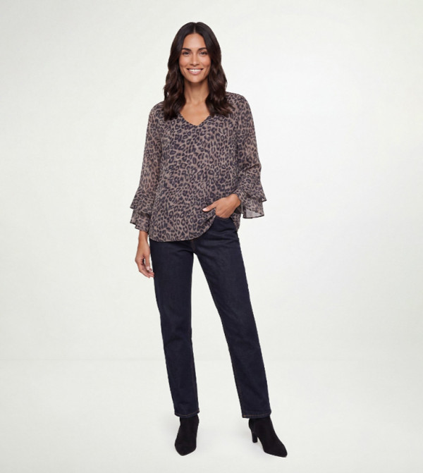 Leopard Print Flute Long Sleeves Top