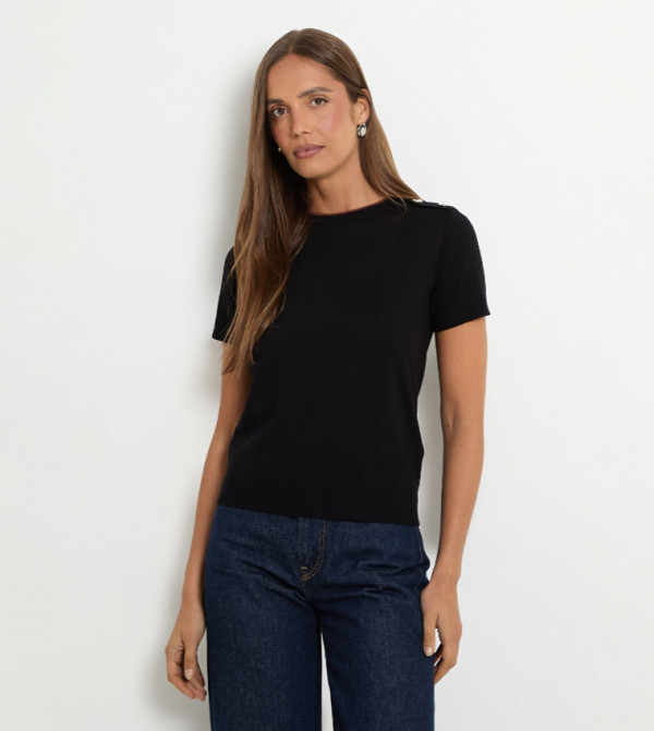 Button Detail Short Sleeves Knitted Top