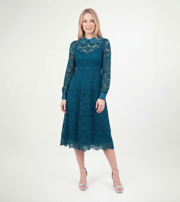 Petite Lace Collar Midi Dress