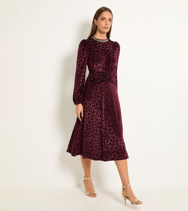 Velvet Burn Out Sequined Midi Dress
