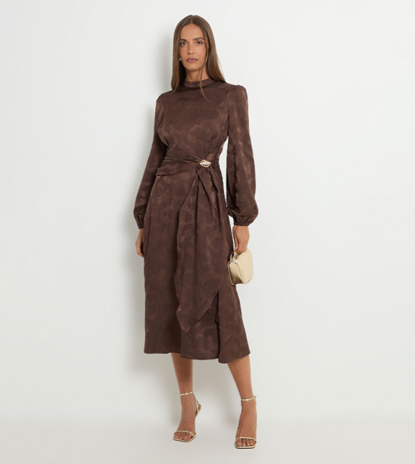 Satin Drape Midi Dress