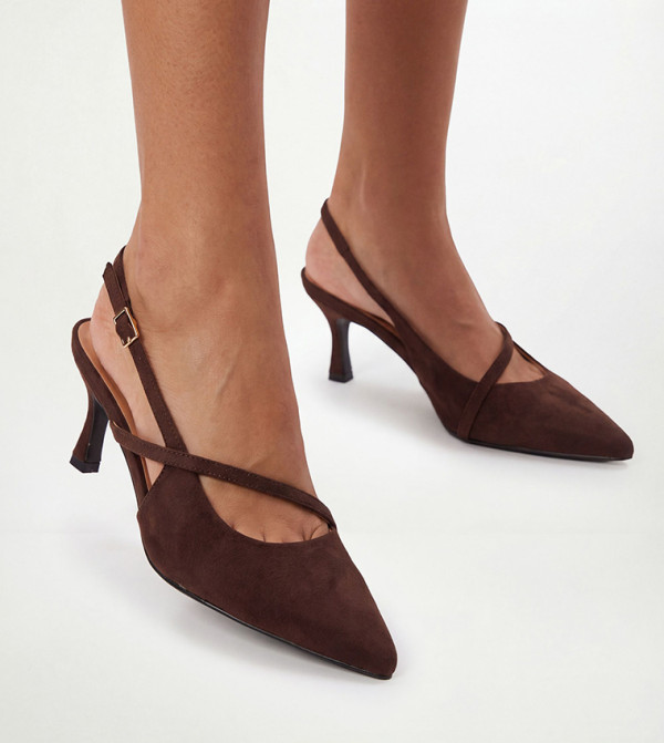 Dia Faux Suede Asymmetrical Strap Slingback Heel Pumps