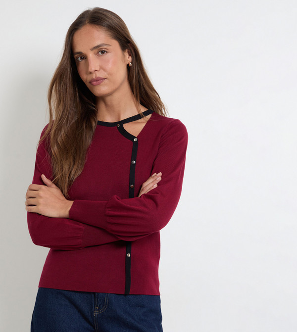 Colourblock Cut-Out Fine Knitted Sweater