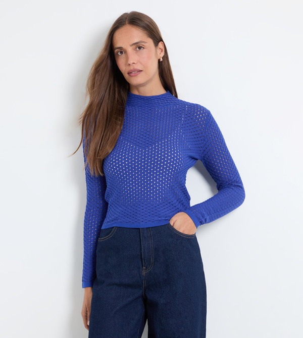 Pointelle Stitch Fine High Neck Knitted Sweater