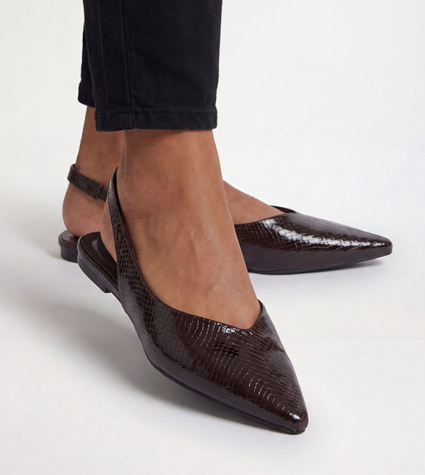 Mabel Croc Textured Pointed Toe Slingback Flat Shoes