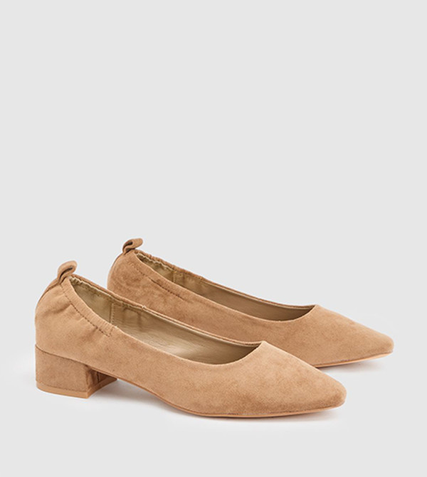 Layla Faux Suede Elasticated Back Low Block Heel Ballet Pumps