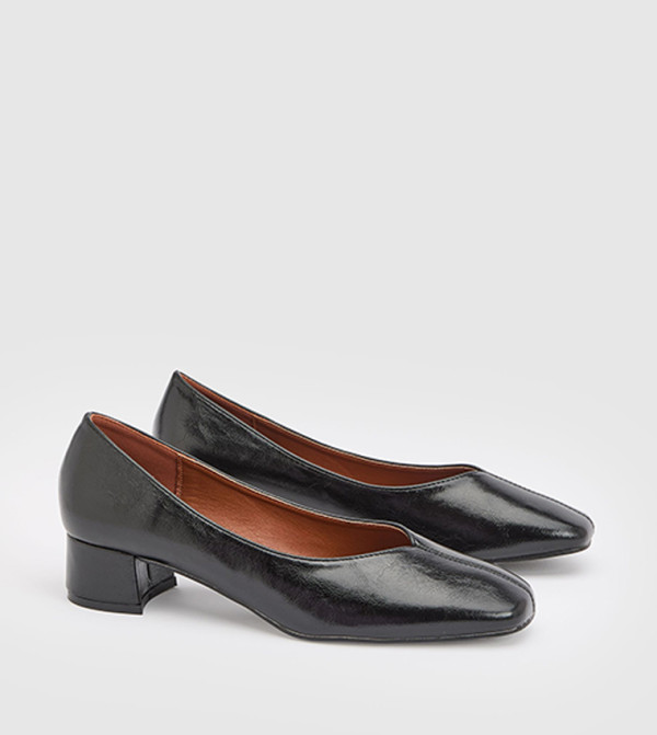 Paula Faux Leather Block Heel Square Toe Pumps