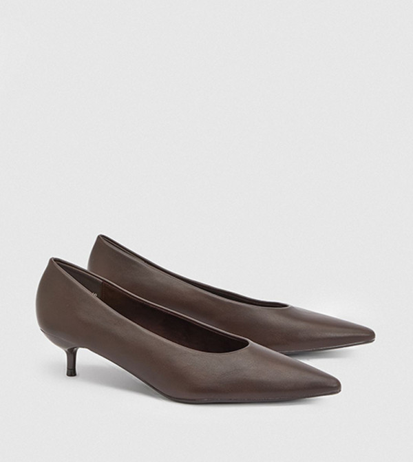 Hannah Faux Leather Pointed Toe Kitten Heel Pumps