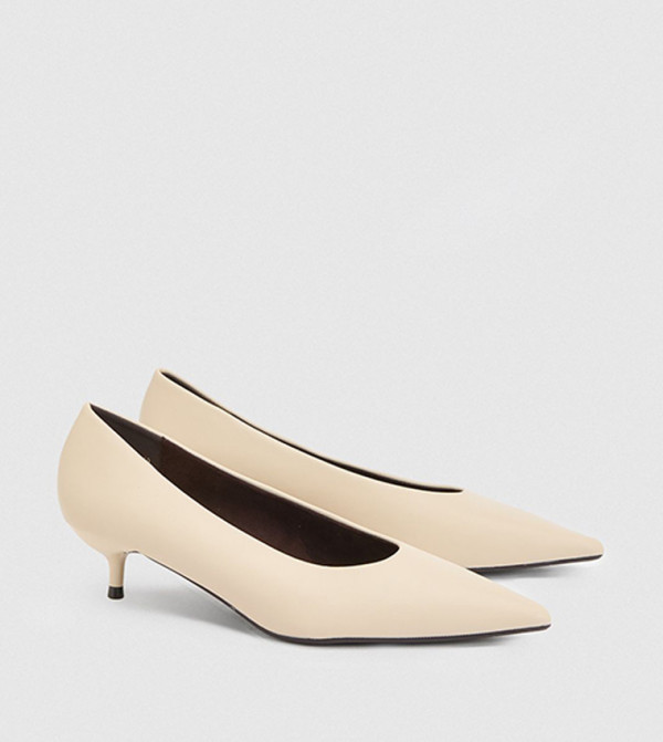 Hannah Faux Leather Pointed Toe Kitten Heel Pumps