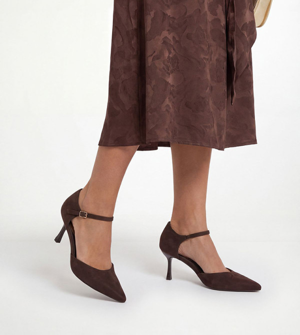 Lydia Faux Suede Ankle Strap Stiletto Heel Pumps