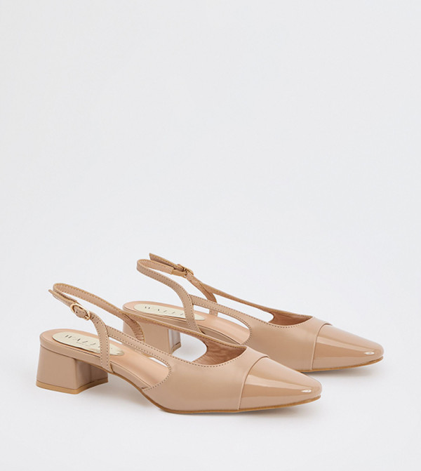 Daphnie Faux Leather Slingback Block Heel Pumps