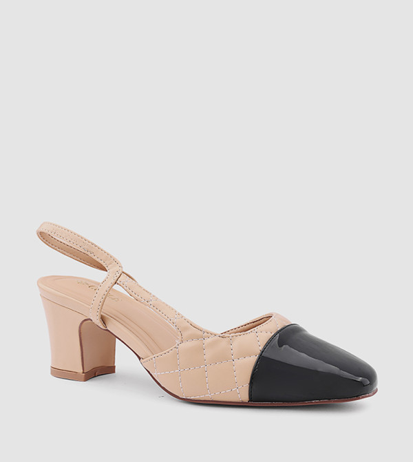 Quilted Almond Toe Block Heel Pumps