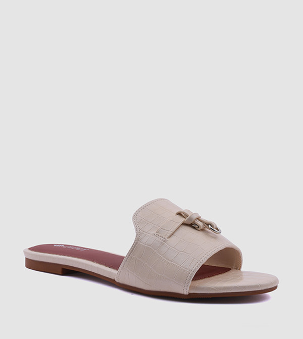 Textured Open Toe Flat Sandals